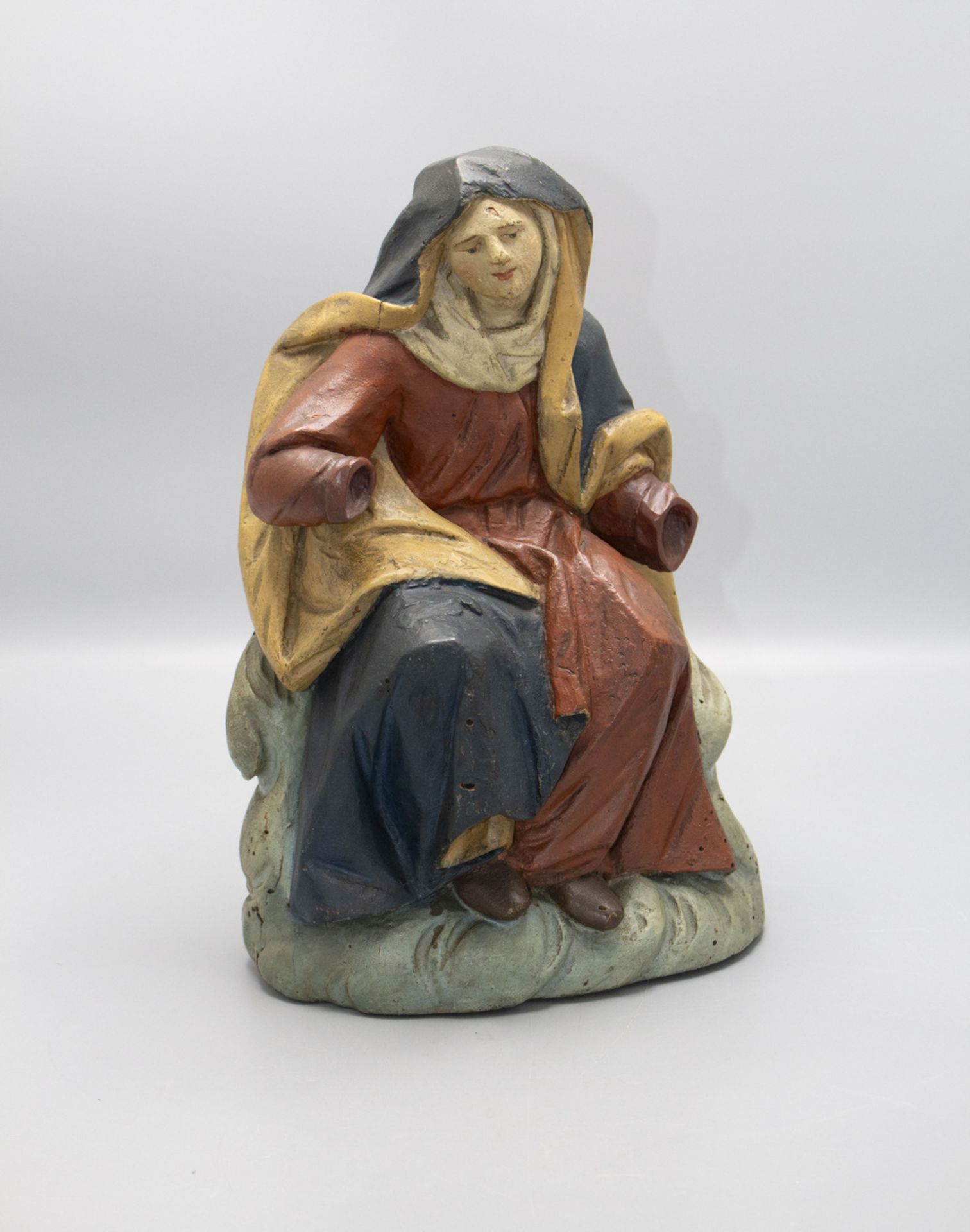 Holzskulptur einer sitzenden Madonna / A wooden sculpture of a sitting mother Mary, 18./ 19. Jh.