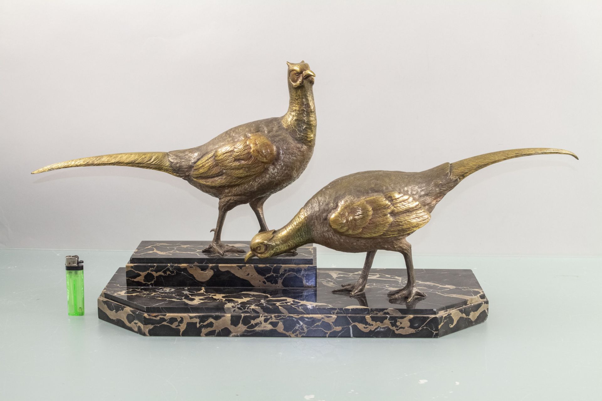 Bronzeskulptur 'Goldfasanenpaar', von Ignacio Gallo, Frankreich, um 1920