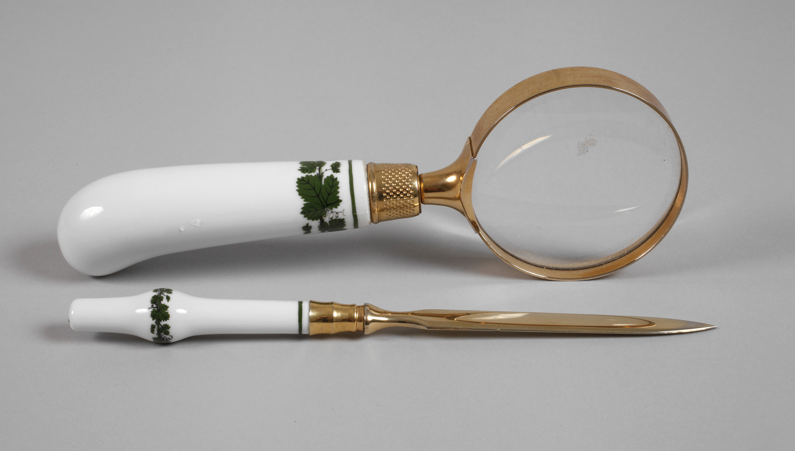 Meissen magnifying glass and letter opener vine leaf decor