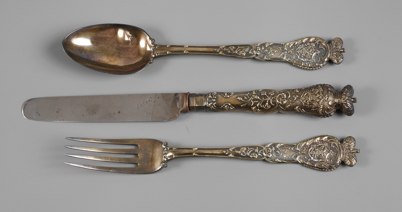 Three pieces of cutlery with Tsar's coat of arms