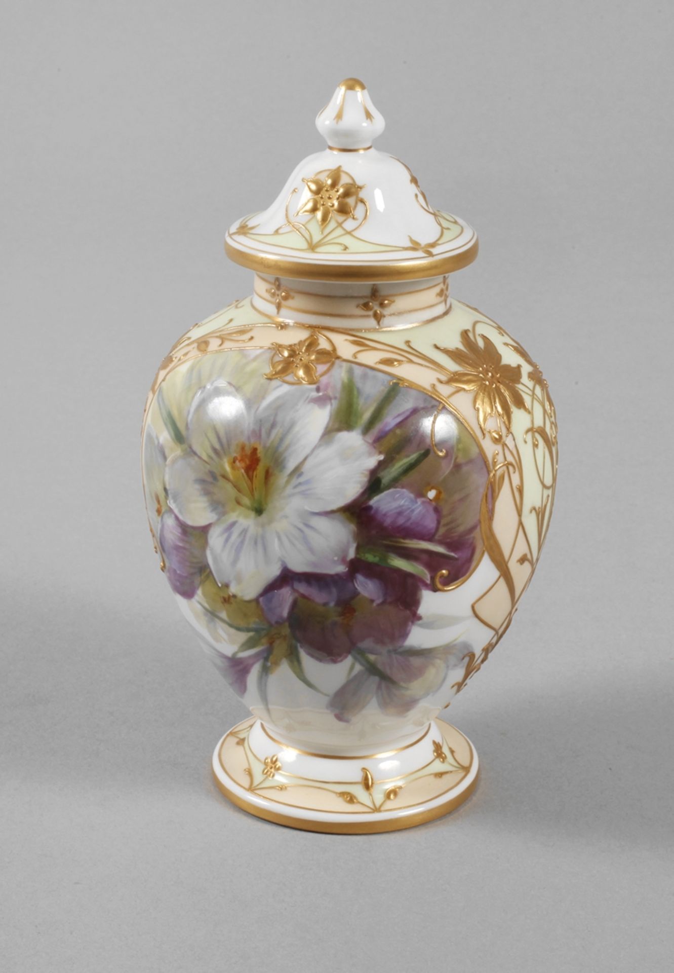 KPM Berlin small lidded vase with soft painting
