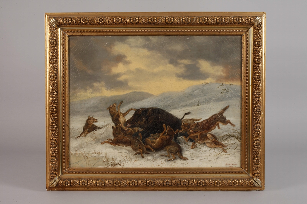 Guido Hammer, Pack of Wolves with Wild Boar - Image 2 of 6