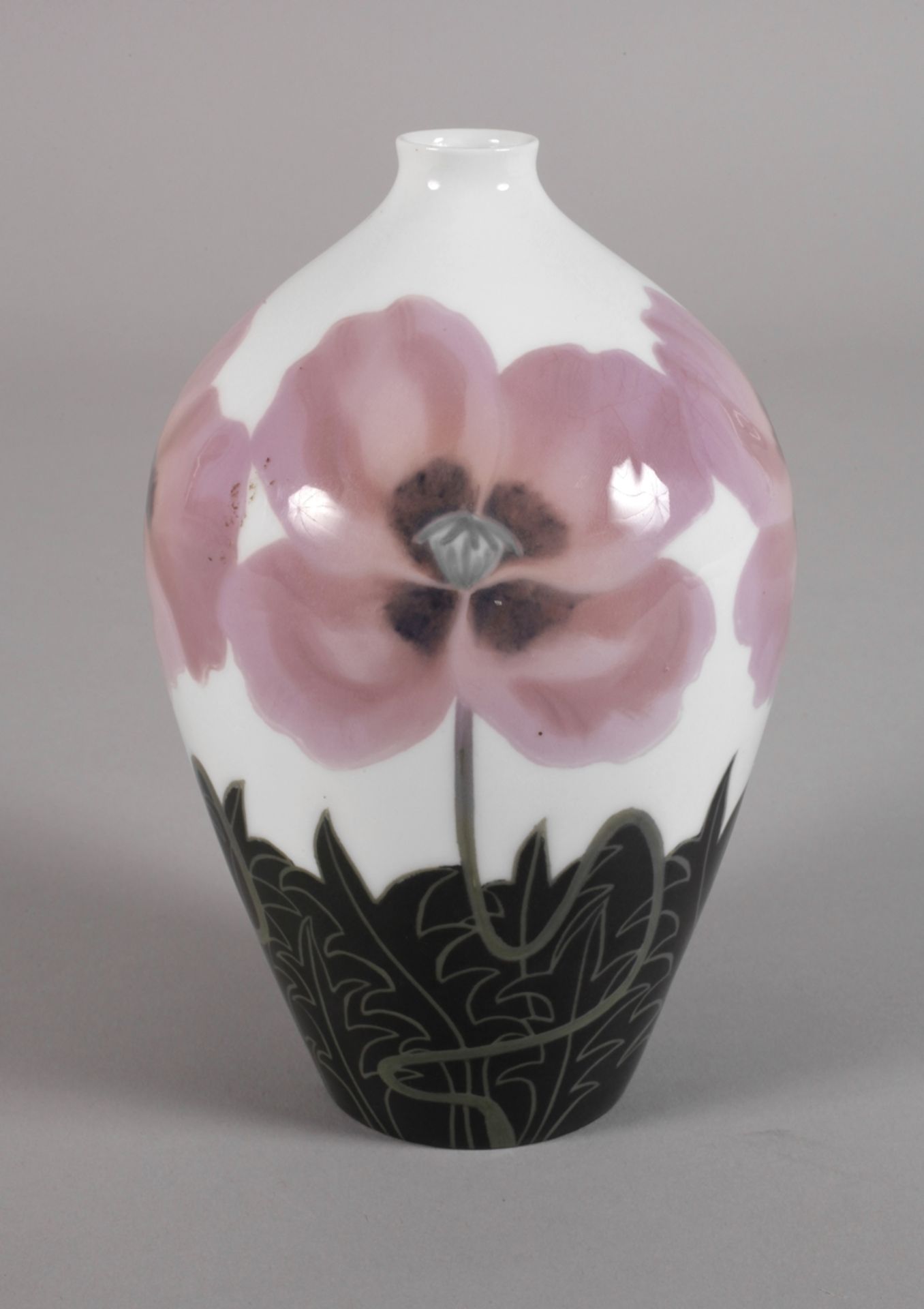 Copenhagen narrow neck vase with poppy decoration