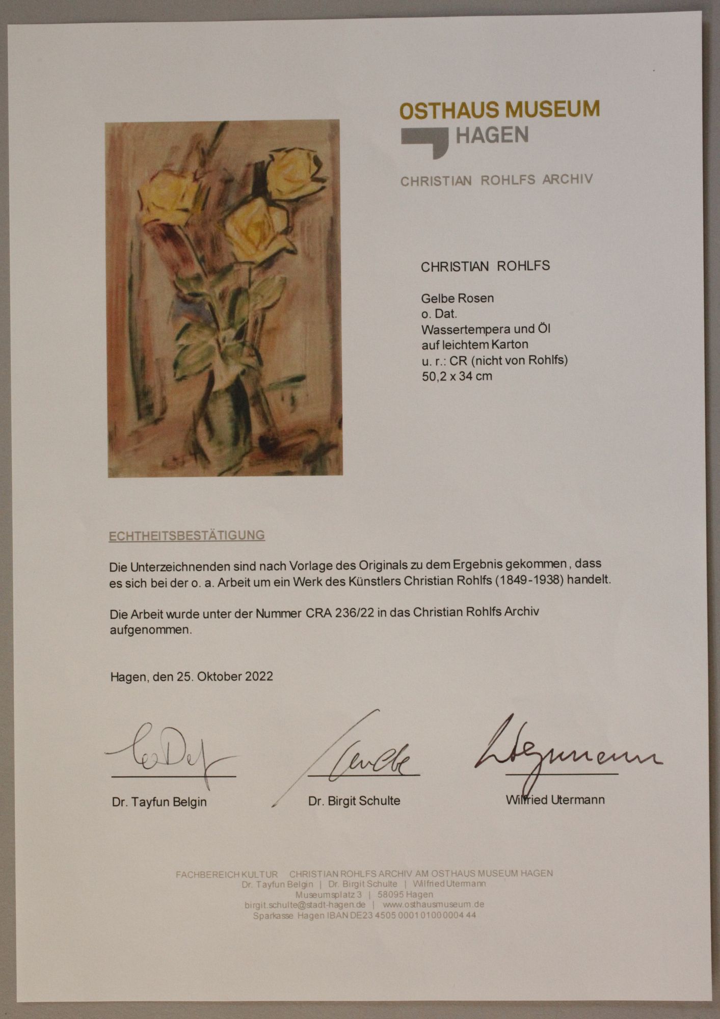 Prof. Christian Rohlfs, Yellow Roses - Image 10 of 10