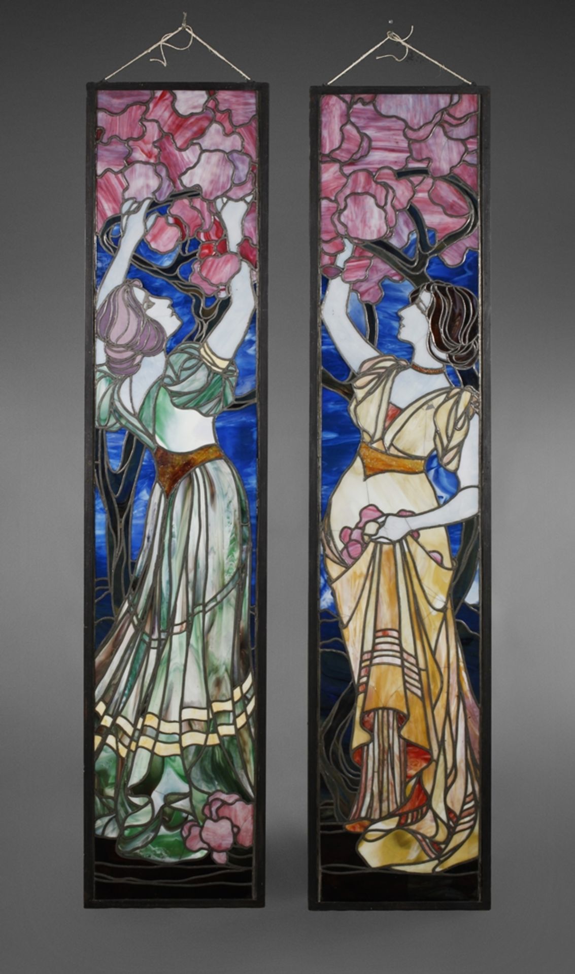 Two large leaded glass Hans Christiansen attr.