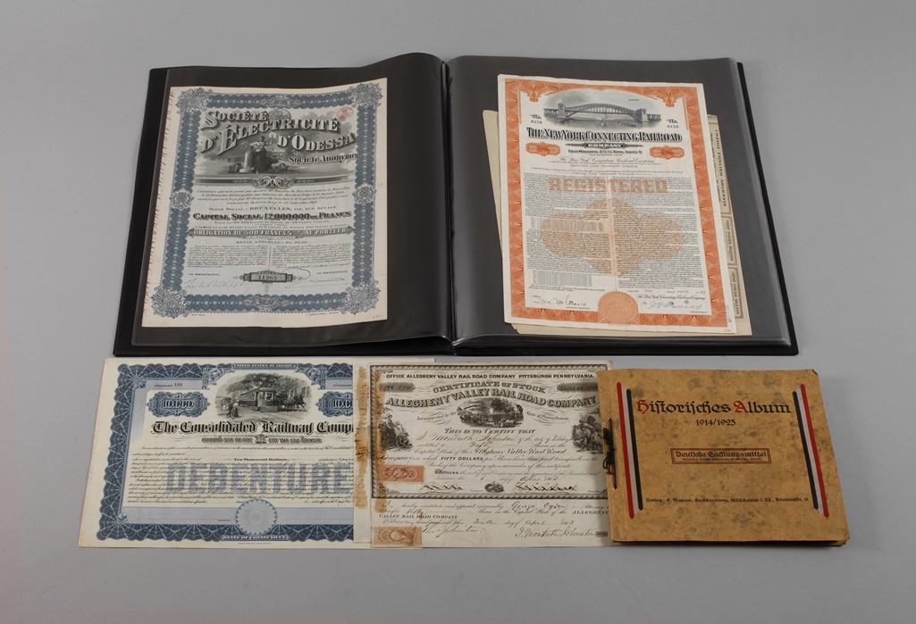 Collection of shares and banknotes