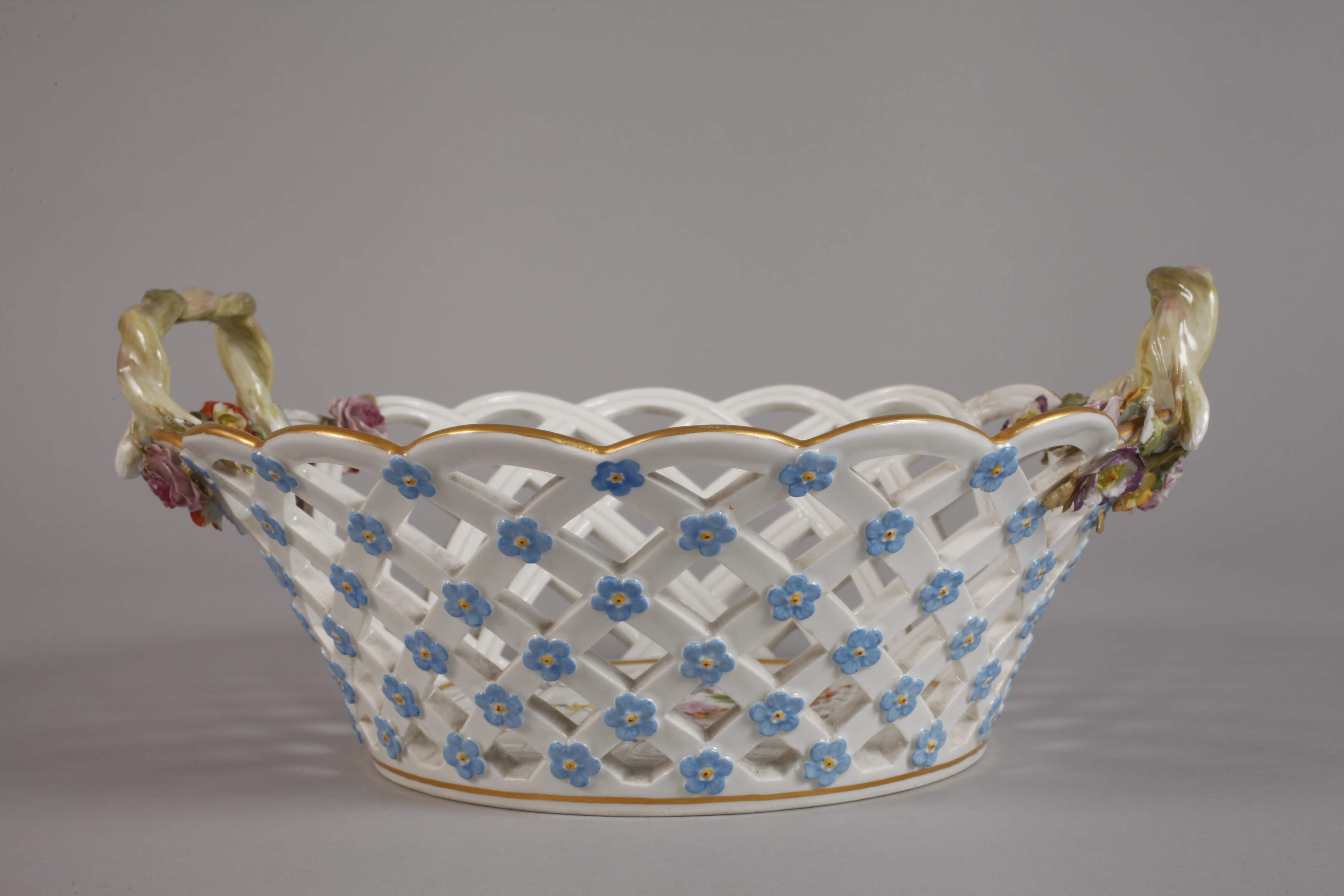 Meissen basket with handles and forget-me-not blossoms - Image 2 of 5