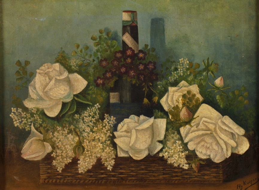 Henk Kuipers, attr, Floral Still Life with Wine Bottle