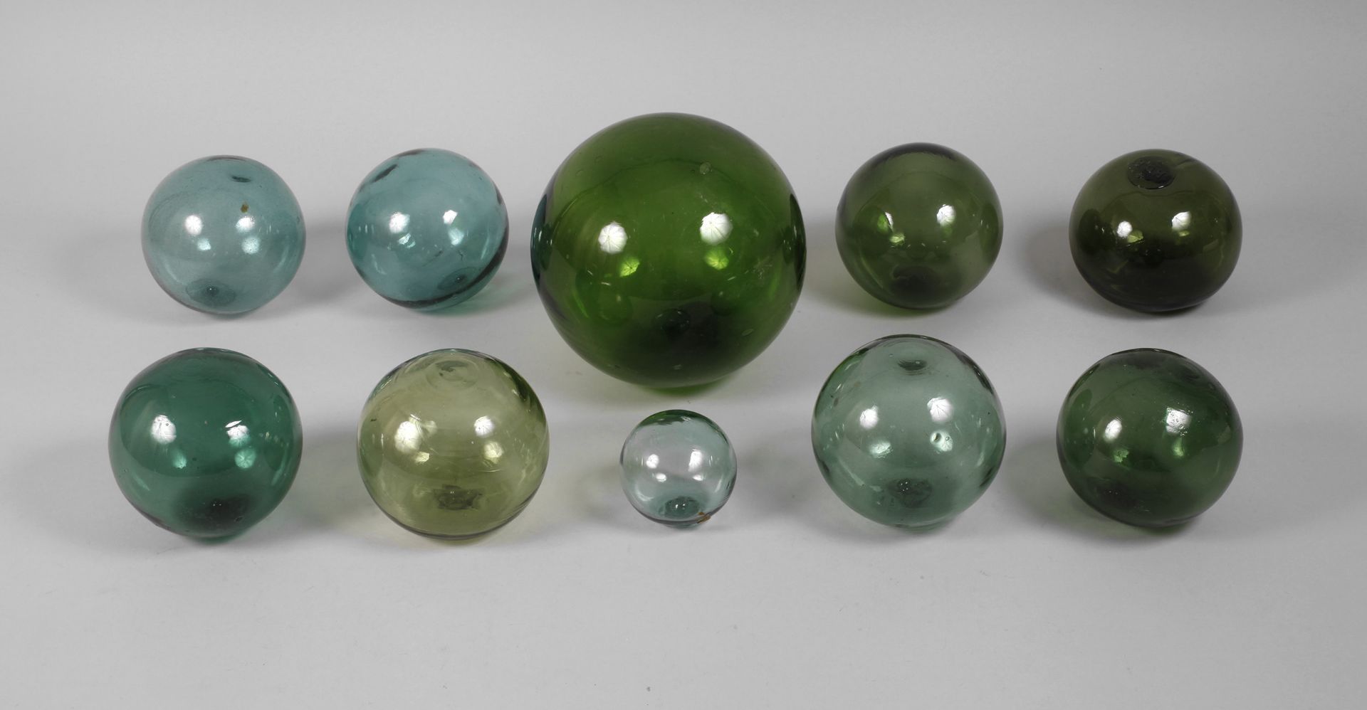 Ten glass balls for fishing nets