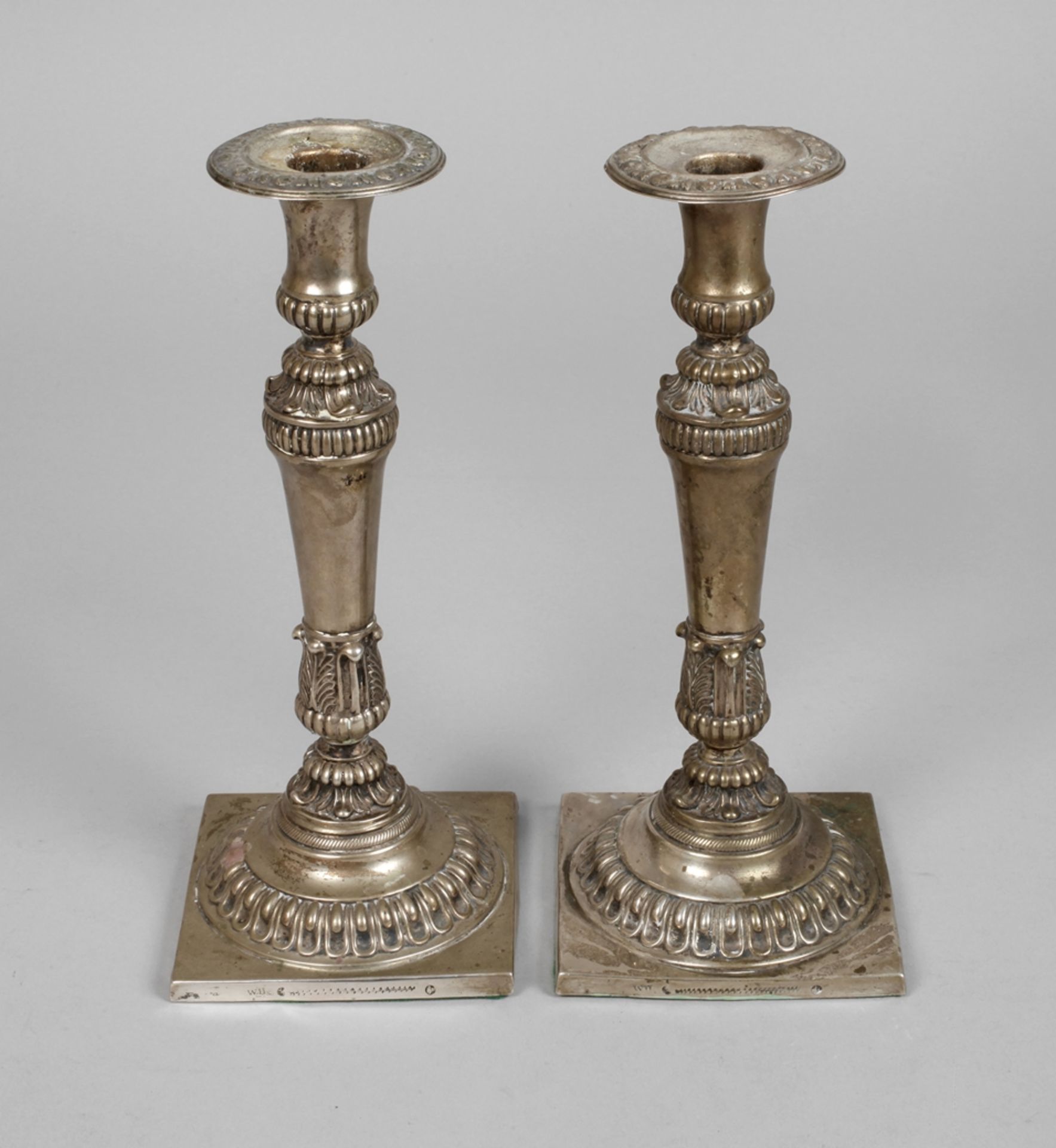 Silver pair of Biedermeier candlesticks