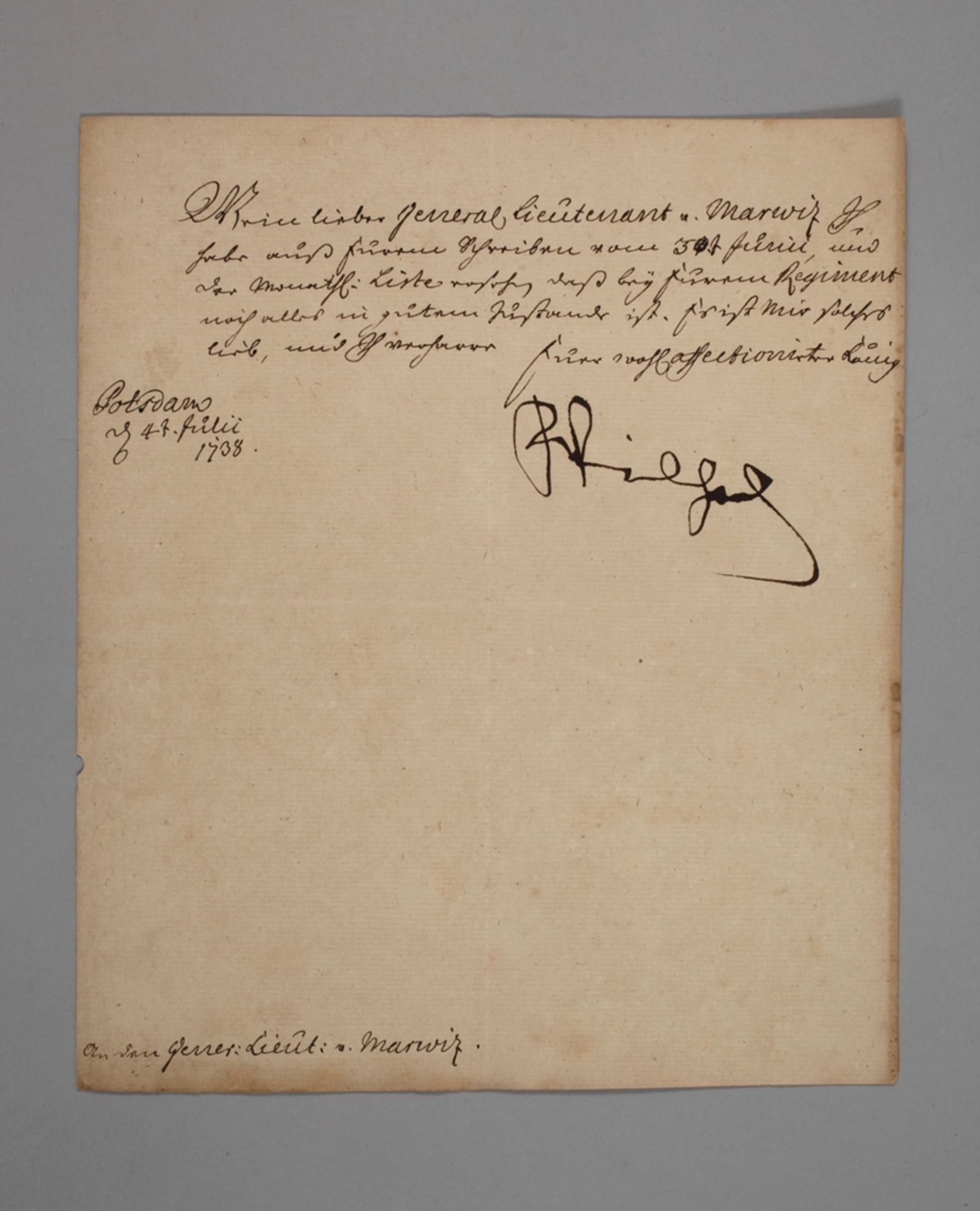Letter from Frederick William I, King of Prussia