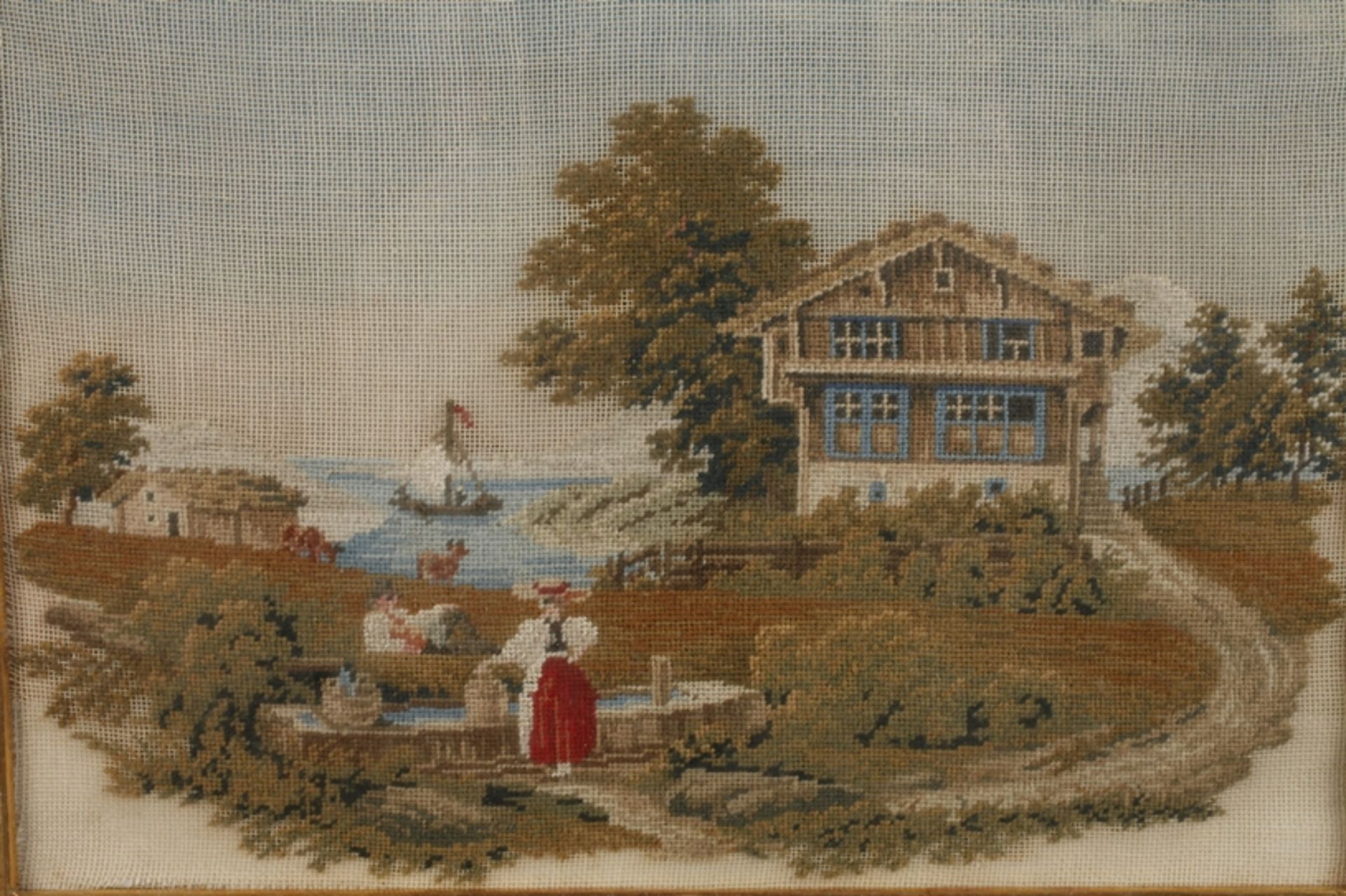 Embroidered Biedermeier picture - Image 2 of 3