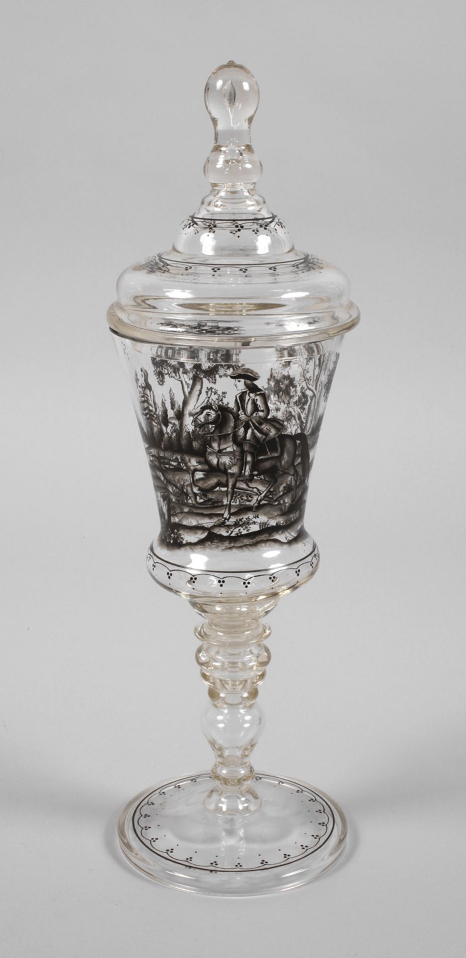 Lidded goblet with black plumb painting