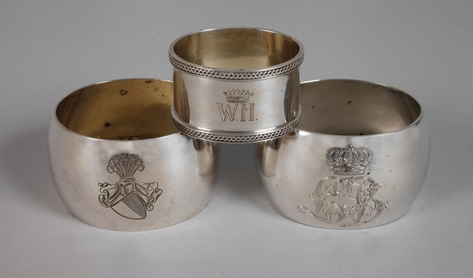 Three napkin rings silver from nobility