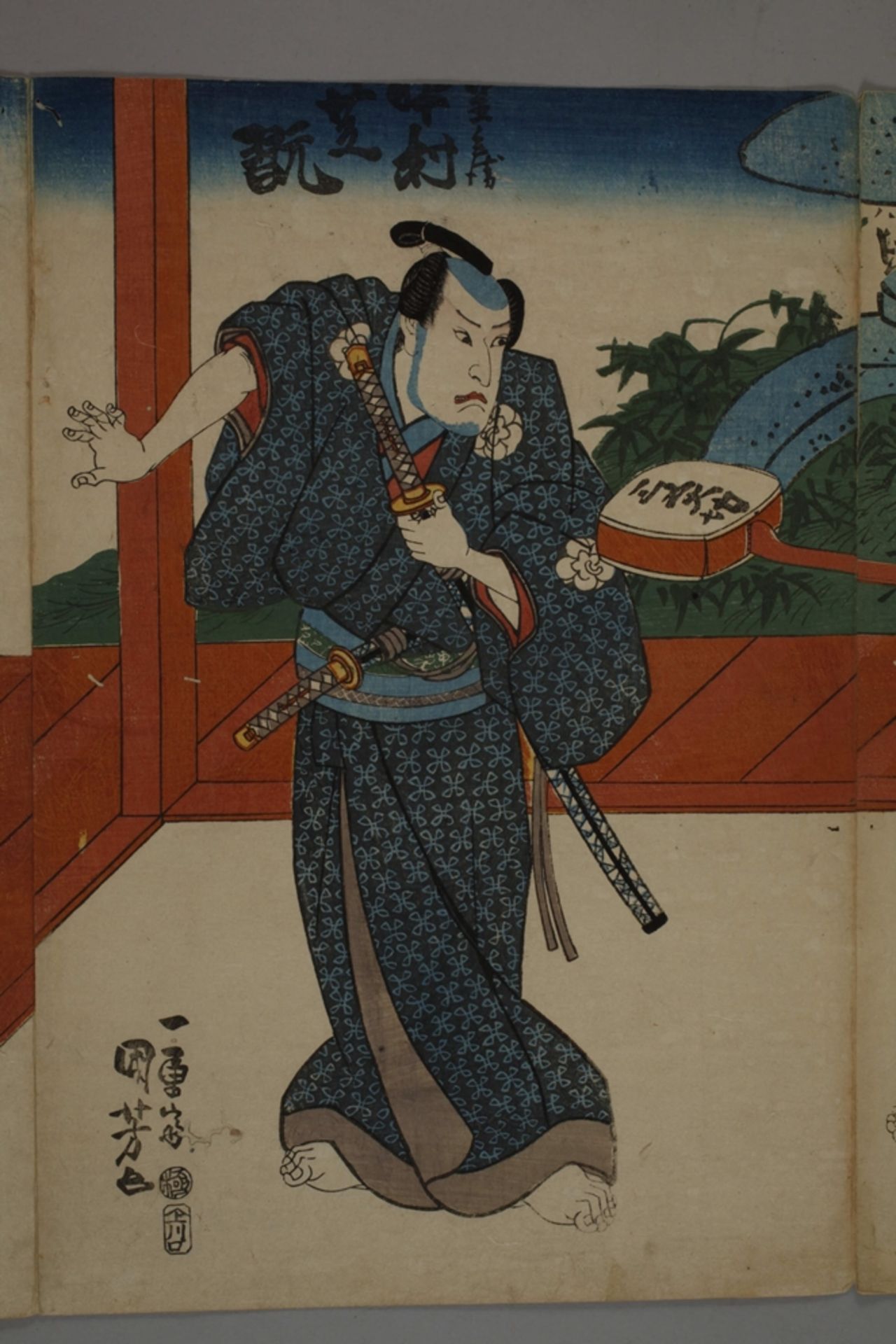 Dreiteiliger Farbholzschnitt Utagawa Kunisada (Toyokuni III.) - Image 3 of 11