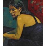 "Portrait einer sitzenden Frau"