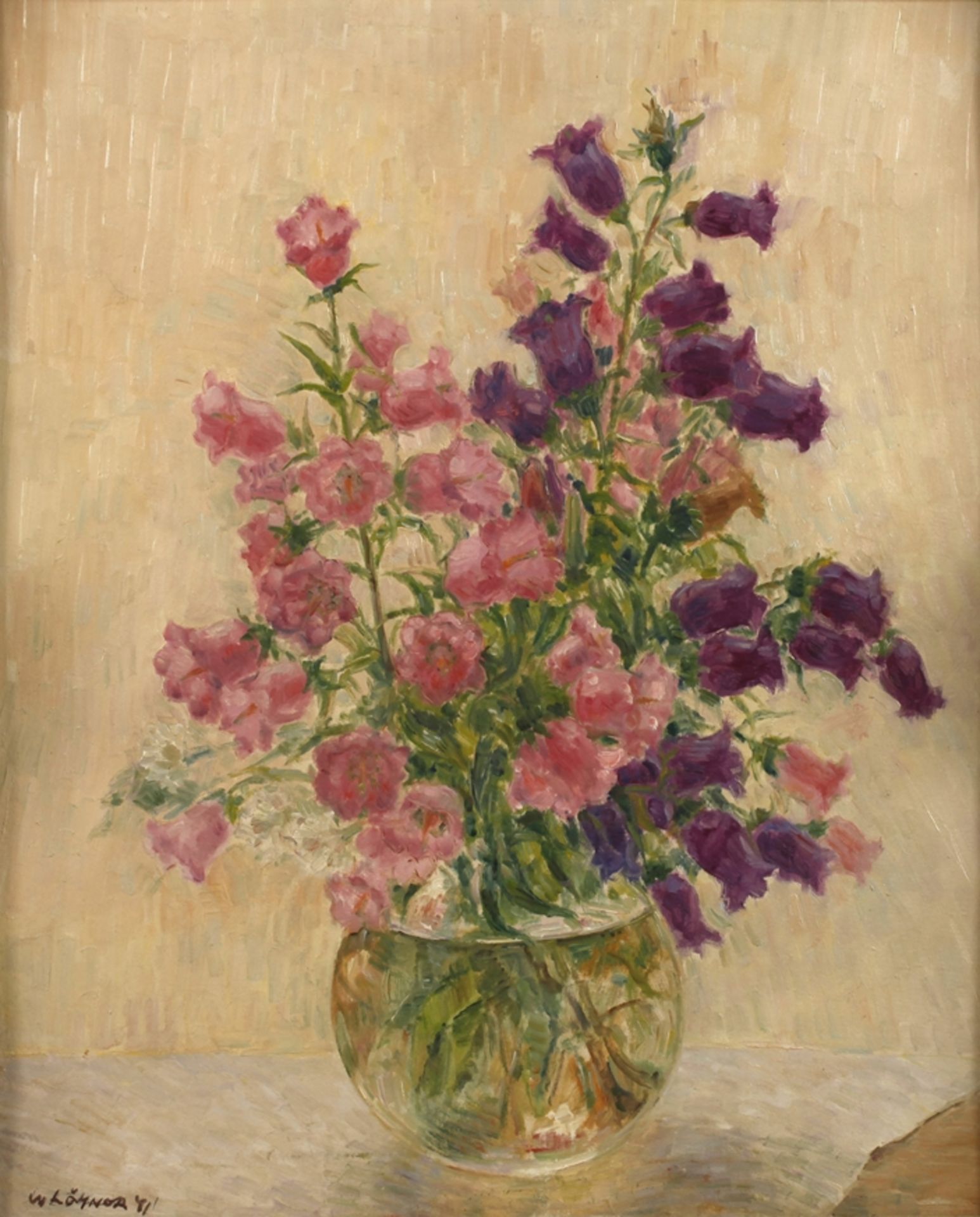 Walter Löhner, Bouquet of Vetches in a Glass Vase</b>