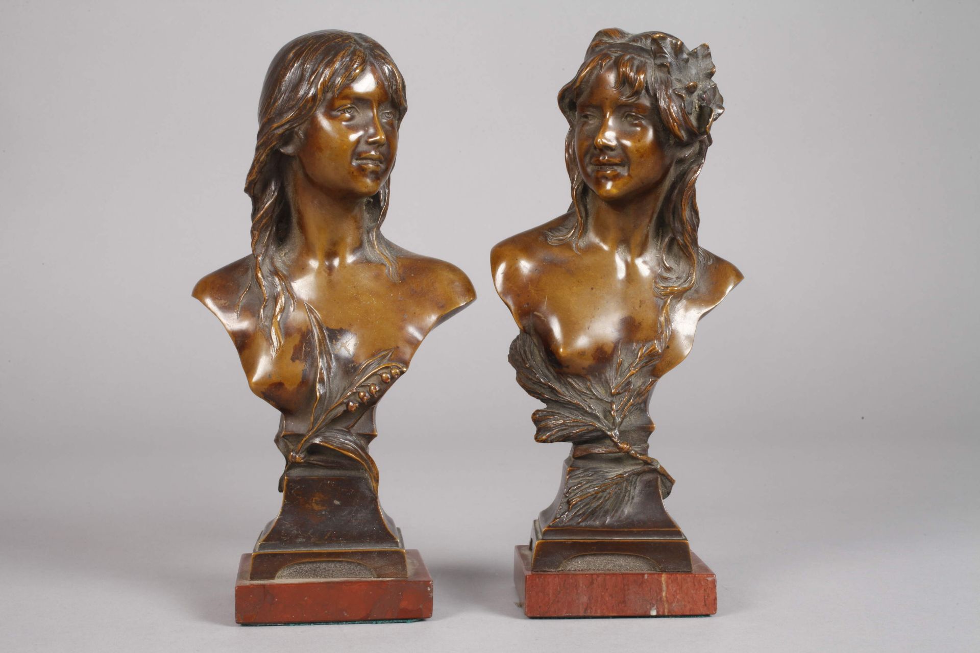 Paul Aichele, two busts of girls Art Nouveau  - Image 2 of 9