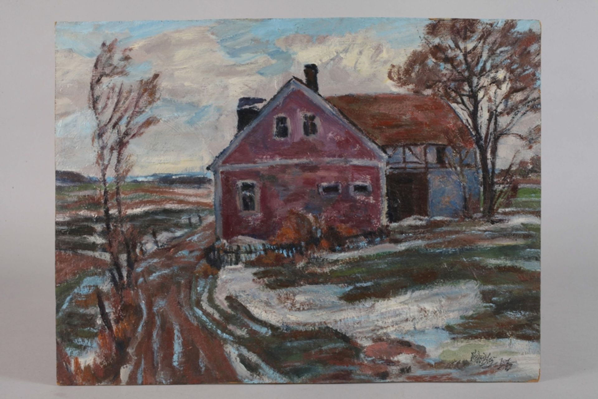 Fredo Bley, "Rotes Bauernhaus im Winter"</b> - Image 2 of 3