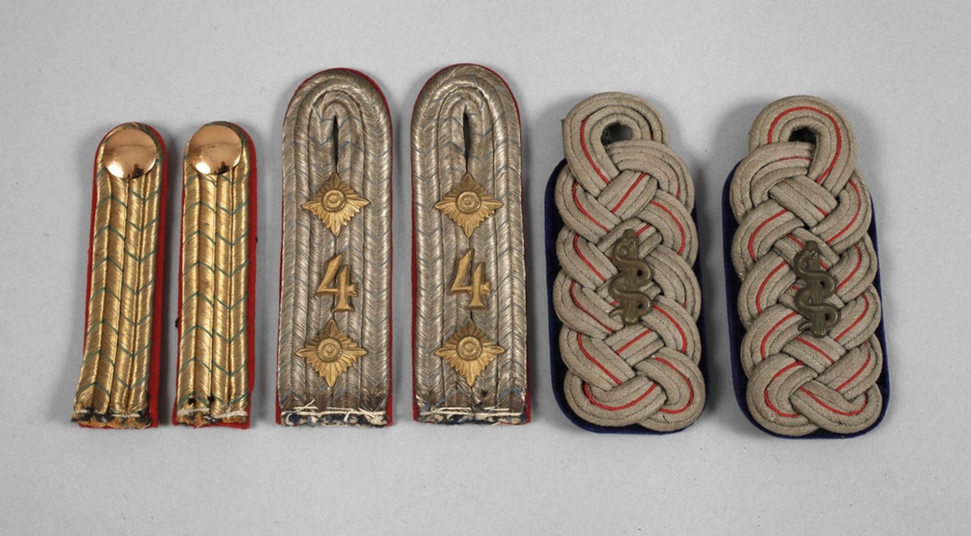 Three pairs of World War I epaulettes