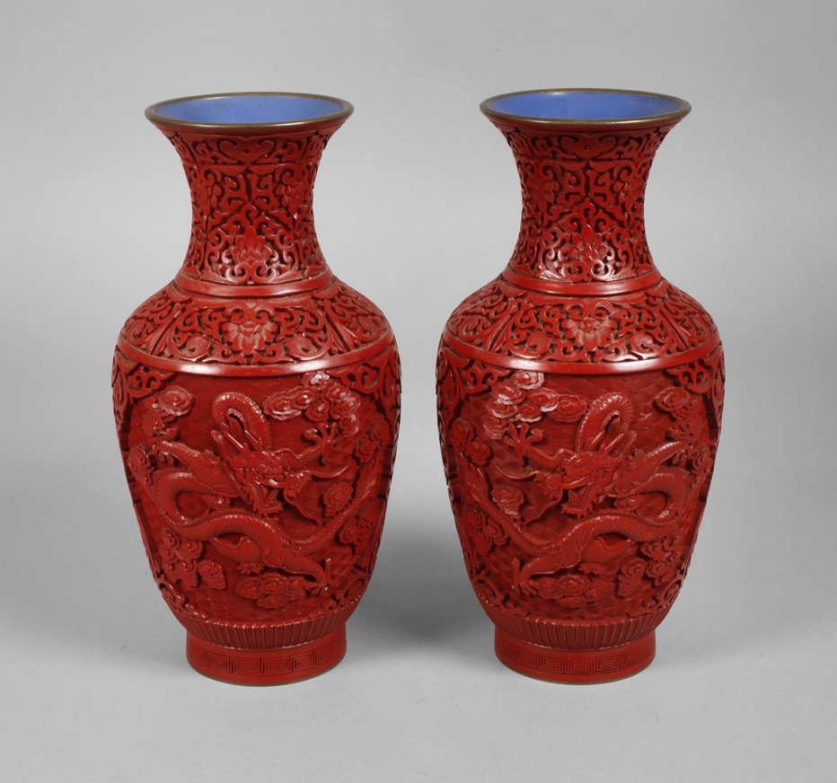 Pair of vases lacquer carving