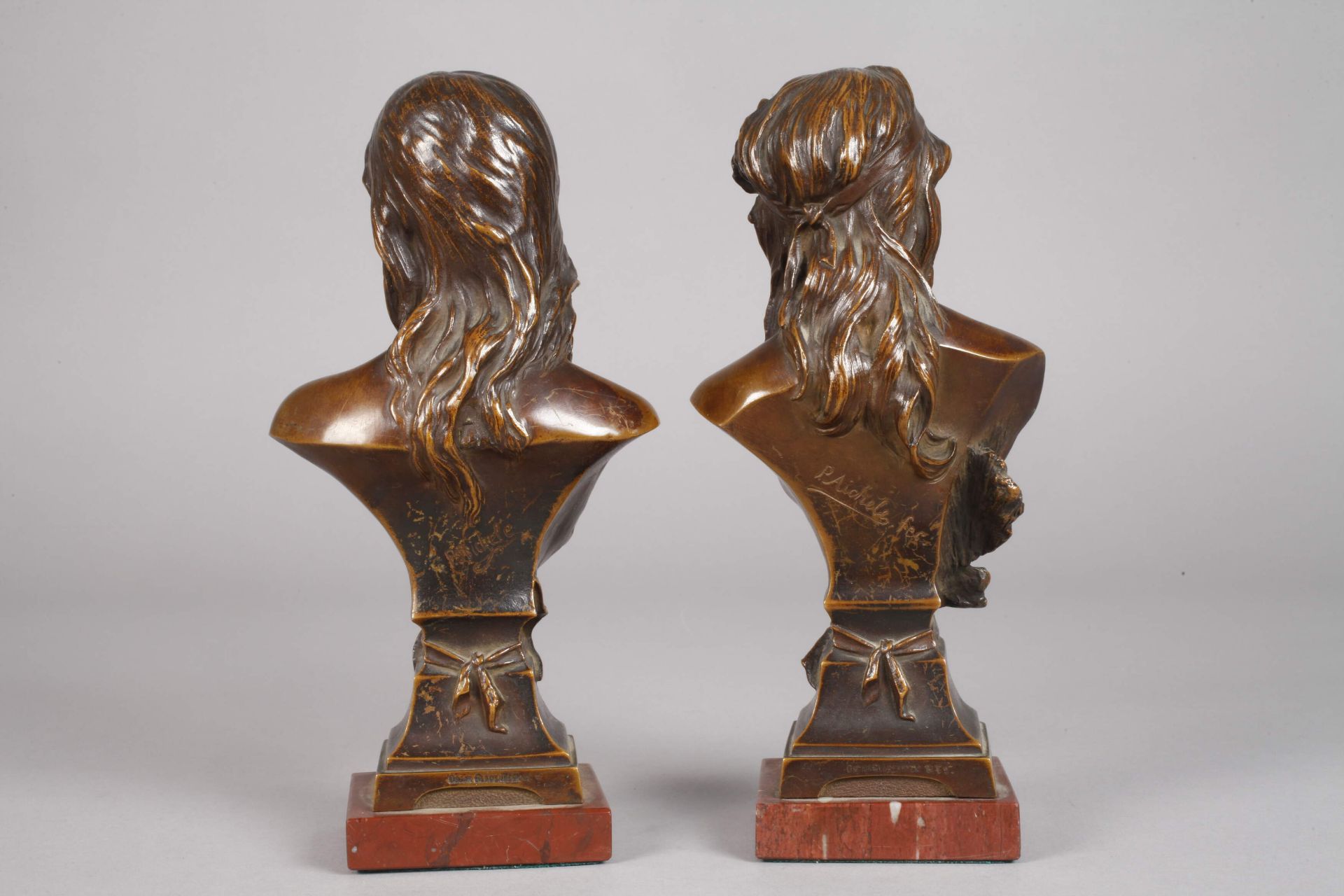 Paul Aichele, two busts of girls Art Nouveau  - Image 3 of 9