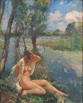 IMPRESSIONIST (XX). Sonnenbad am Fluß. 1922.