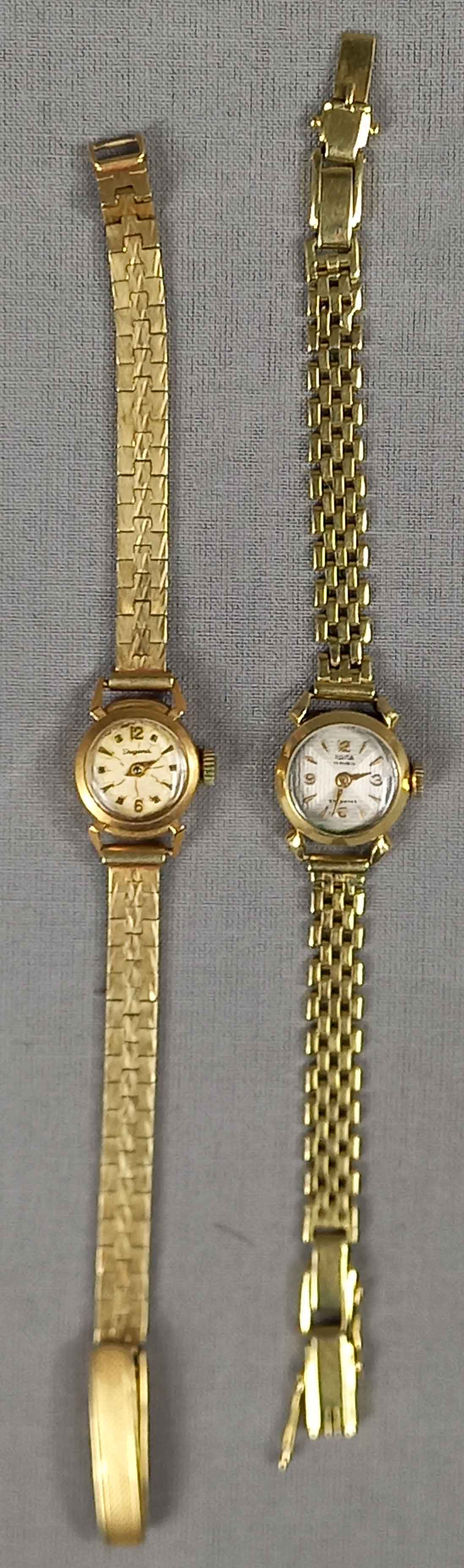 Gelb - Gold 585. 2 Damen Armbanduhren.