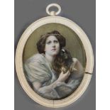 UNSIGNIERT (XVIII - XIX). Dame mit Hund. Portrait.