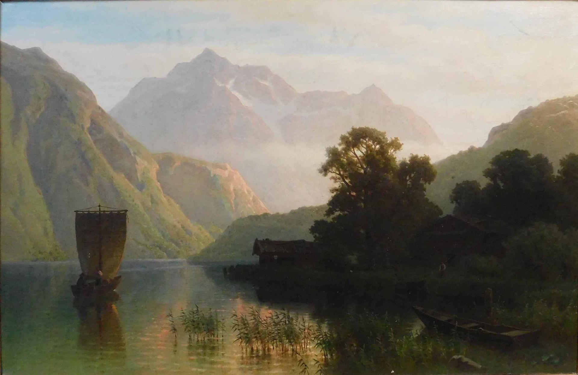 August BEHRENDSEN (1819 - 1886). "Morgen am See".