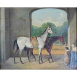 UNSIGNIERT (XIX - XX). 2 Pferde mit 2 Hunden.