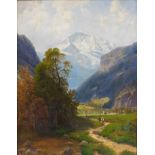 Josef SCHOYERER (1844 - 1923). Gebirgstal bei Interlaken, im Hintergrund die Jungfrau.