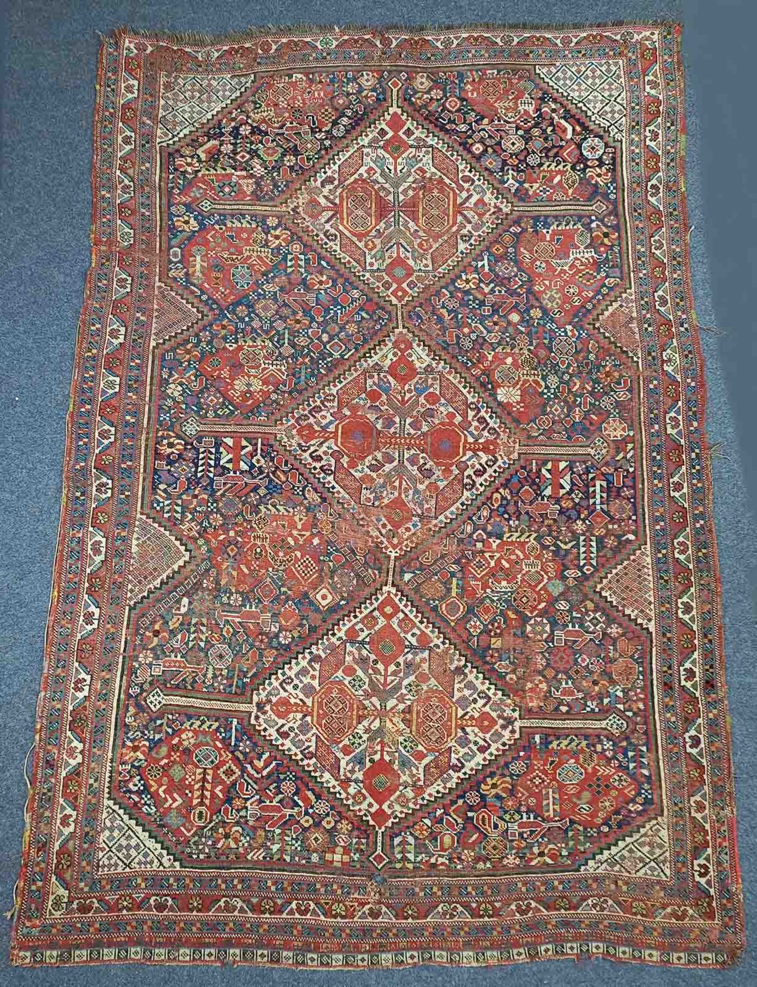 Khamseh Vogel - Teppich. Stammesteppich antik.