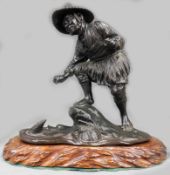 Bronze Figur "Fischer". Wohl Japan, Meji Zeit.