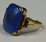 Ring Jugendstil Gold 585 mit blauem Schmuckstein.