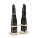 PAIR OF MARBLE MODELS OF OBELISKS IN PORTORO MARBLE 20TH CENTURY