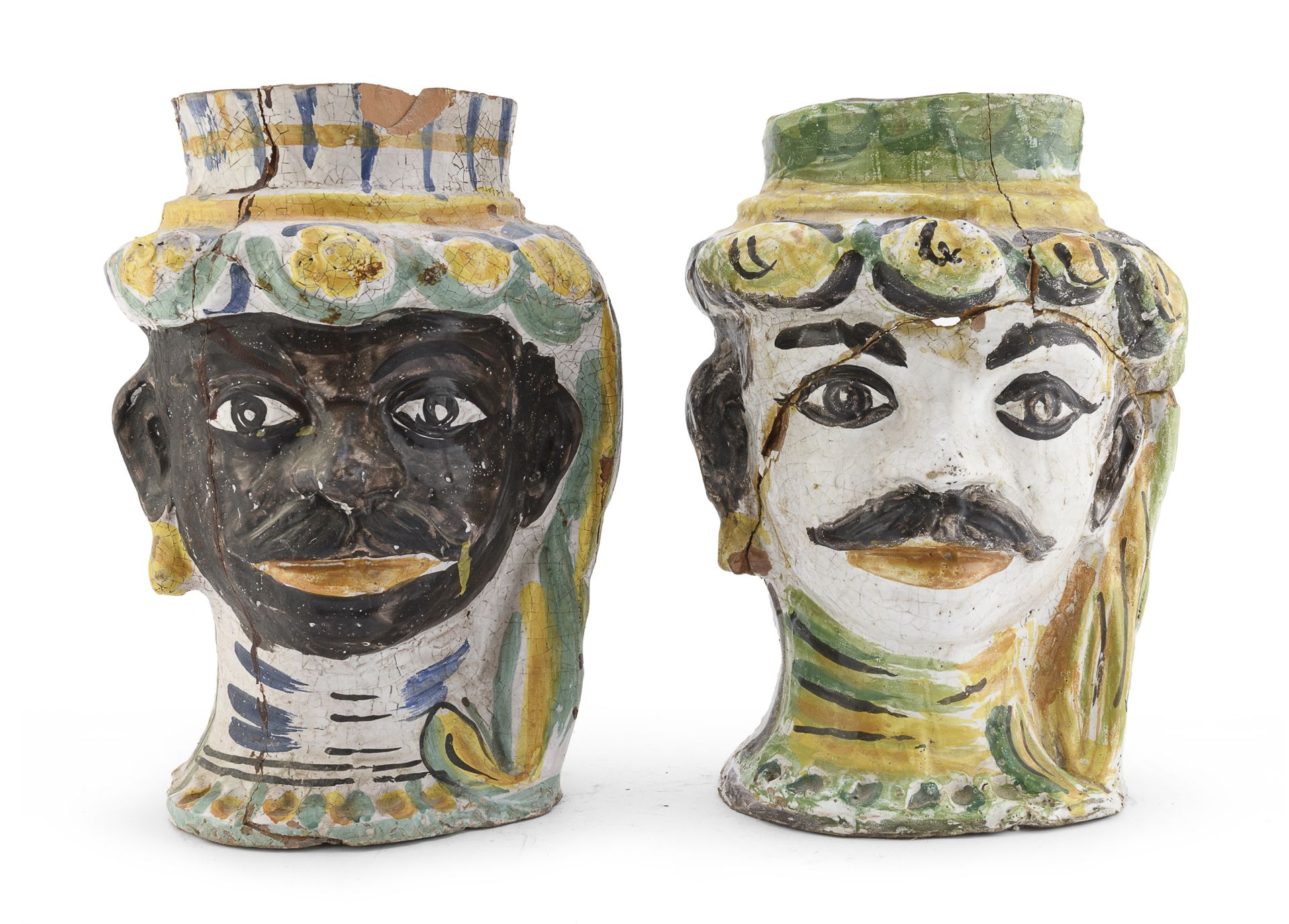 REMAINS OF A PAIR OF MAJOLICA VASES CALTAGIRONE 19TH CENTURY