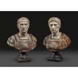 PAIR OF MARBLE DUST BUSTS OF ROMAN EMPERORS EARLY 20TH CENTURY