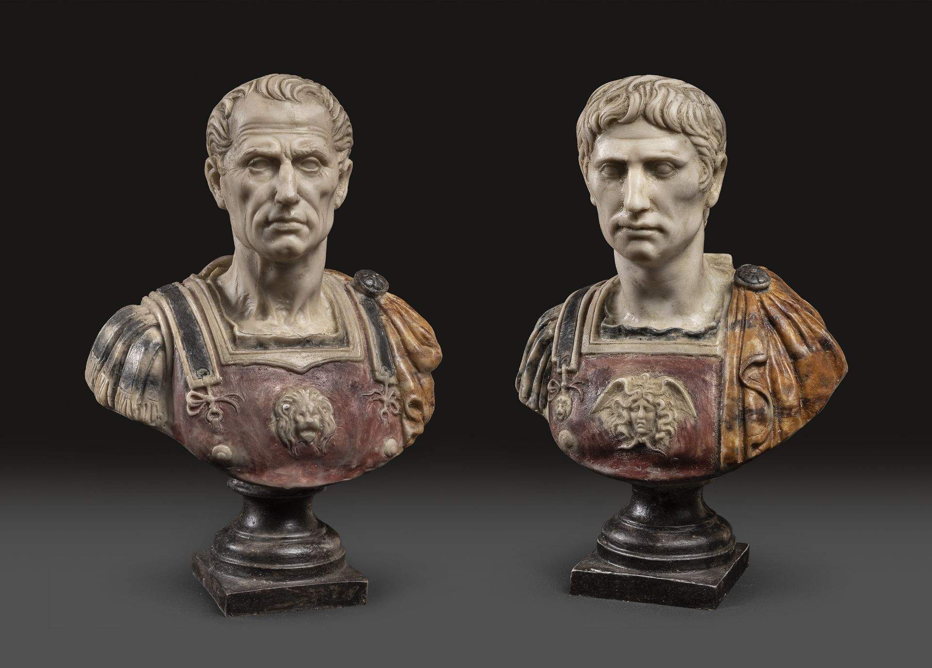 PAIR OF MARBLE DUST BUSTS OF ROMAN EMPERORS EARLY 20TH CENTURY