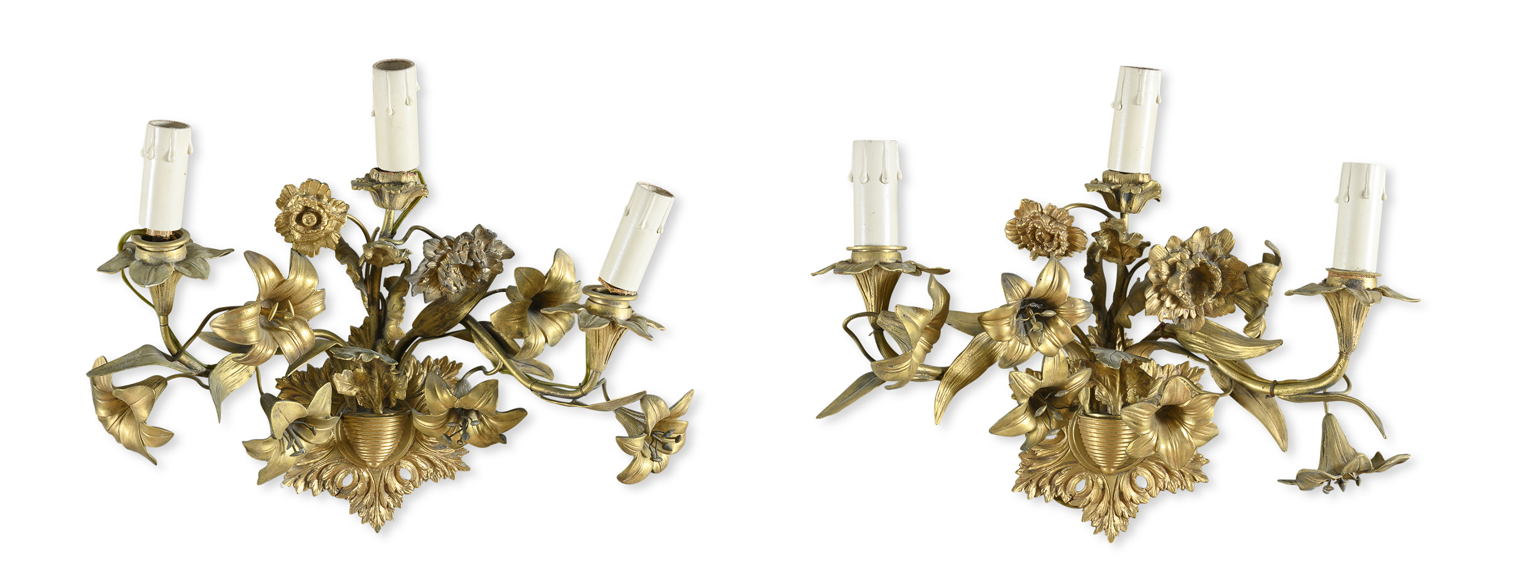 PAIR OF GILT BRONZE WALL LAMPS 19TH CENTURY