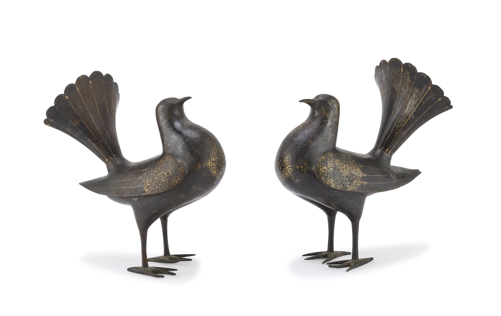 RARE PAIR OF COPPER SCULPTURES OF BIRDS FRANCE LIMOGES 16TH CENTURY