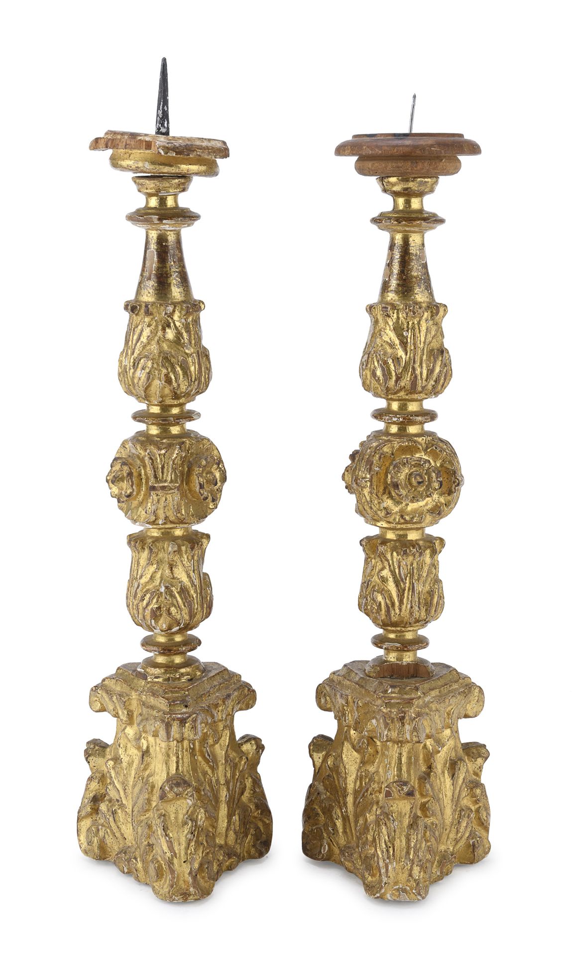 PAIR OF GILTWOOD CANDLESTICKS MARCHE 18TH CENTURY