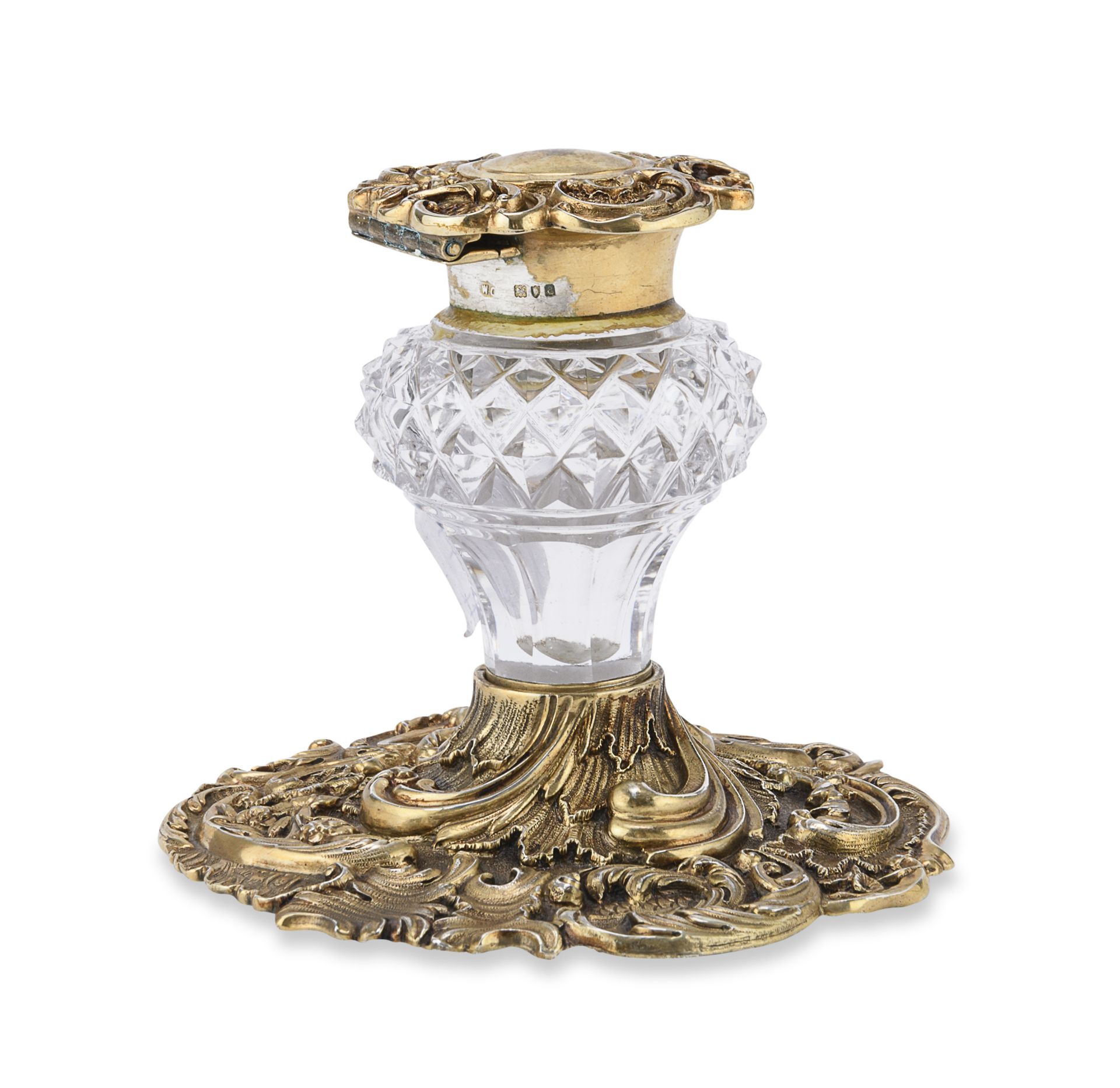 CRYSTAL AND GILT SILVER INKWELL LONDON 1896