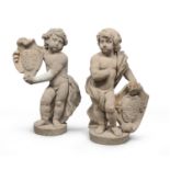 PAIR OF PUTTO SCULPTURES IN LECCE STONE LATE 19TH CENTURY