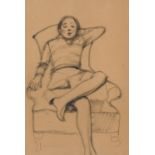 PENCIL DRAWING OF A SEATED GIRL BY FELICE CASORATI 1929