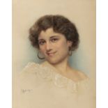 WATERCOLOR PORTRAIT OF A WOMAN signed R. MORETTI 20TH CENTURY