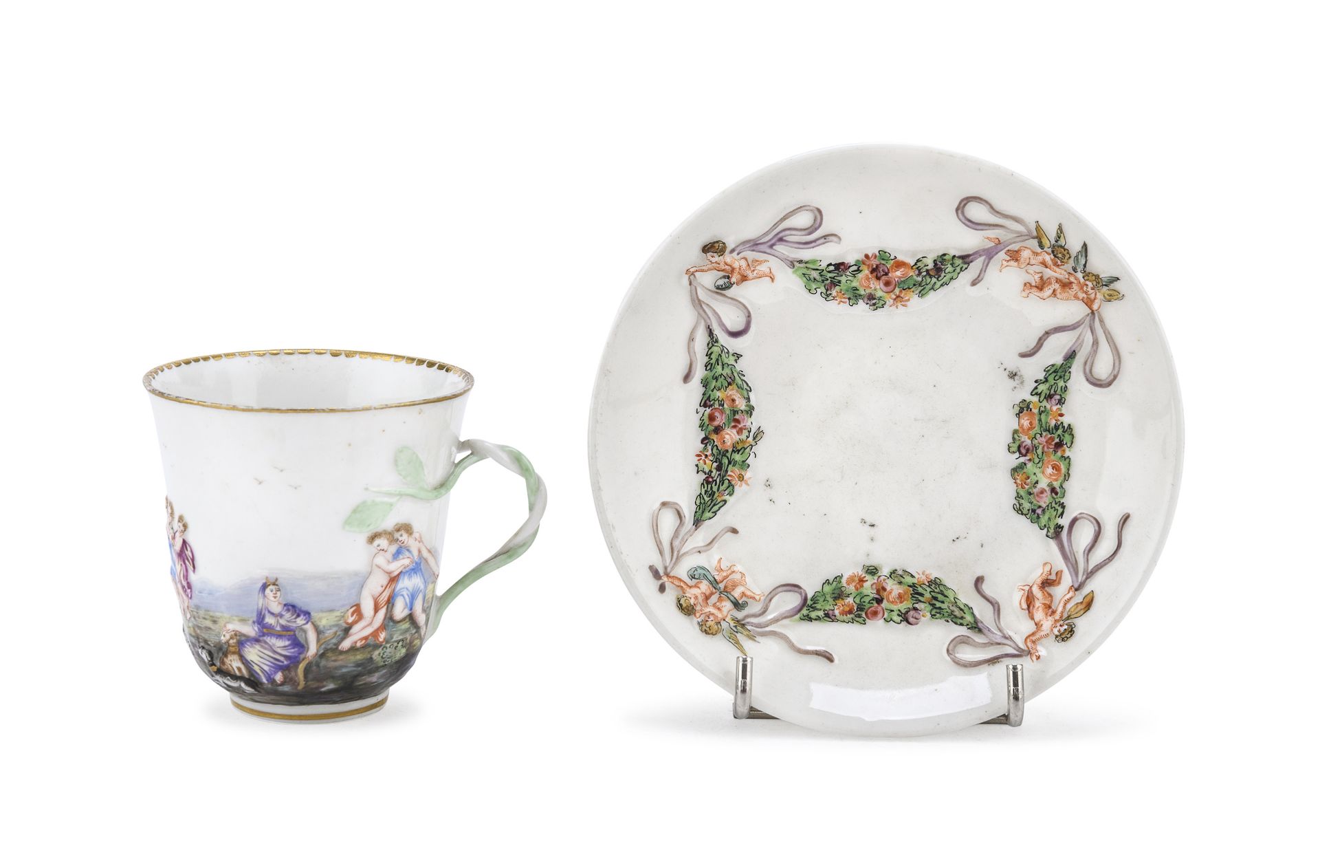 PORCELAIN CUP AND SAUCER GINORI LATE 19TH CENTURY