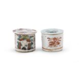 TWO SMALL POLYCHROME ENAMELED PORCELAIN CONTAINERS CHINA FIRST HALF 20TH CENTURY