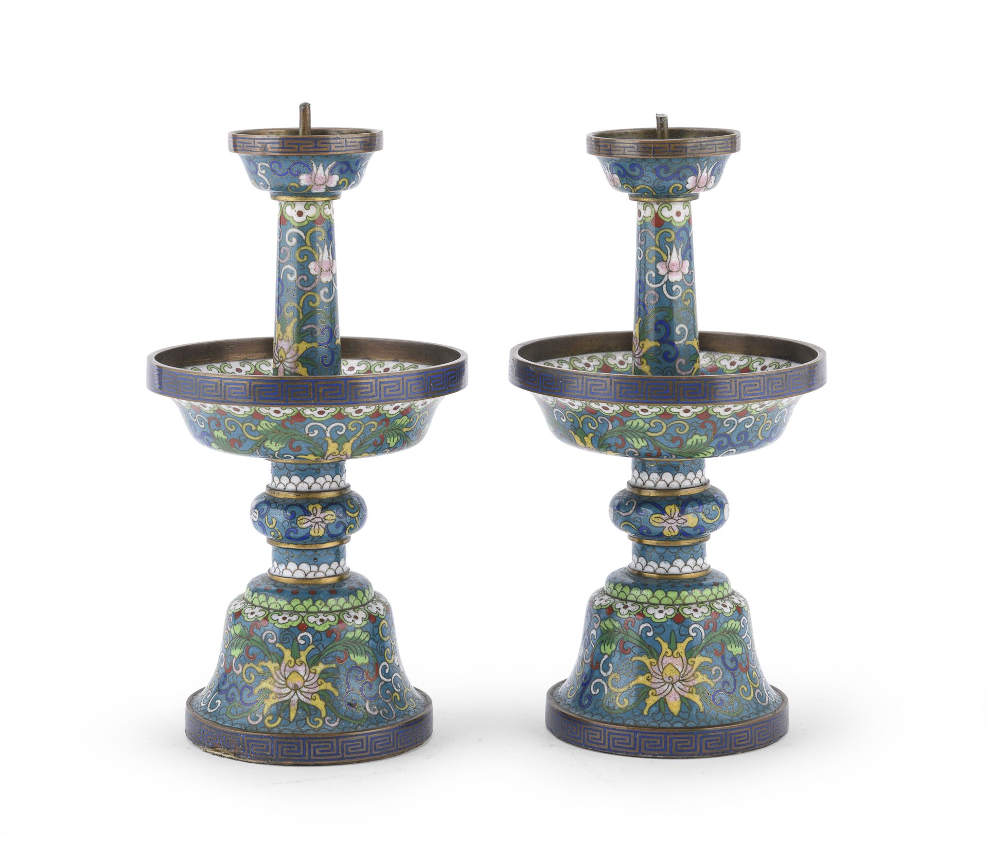 PAIR OF METAL CANDLESTICKS WITH CLOISONNÈ ENAMELS CHINA 20TH CENTURY