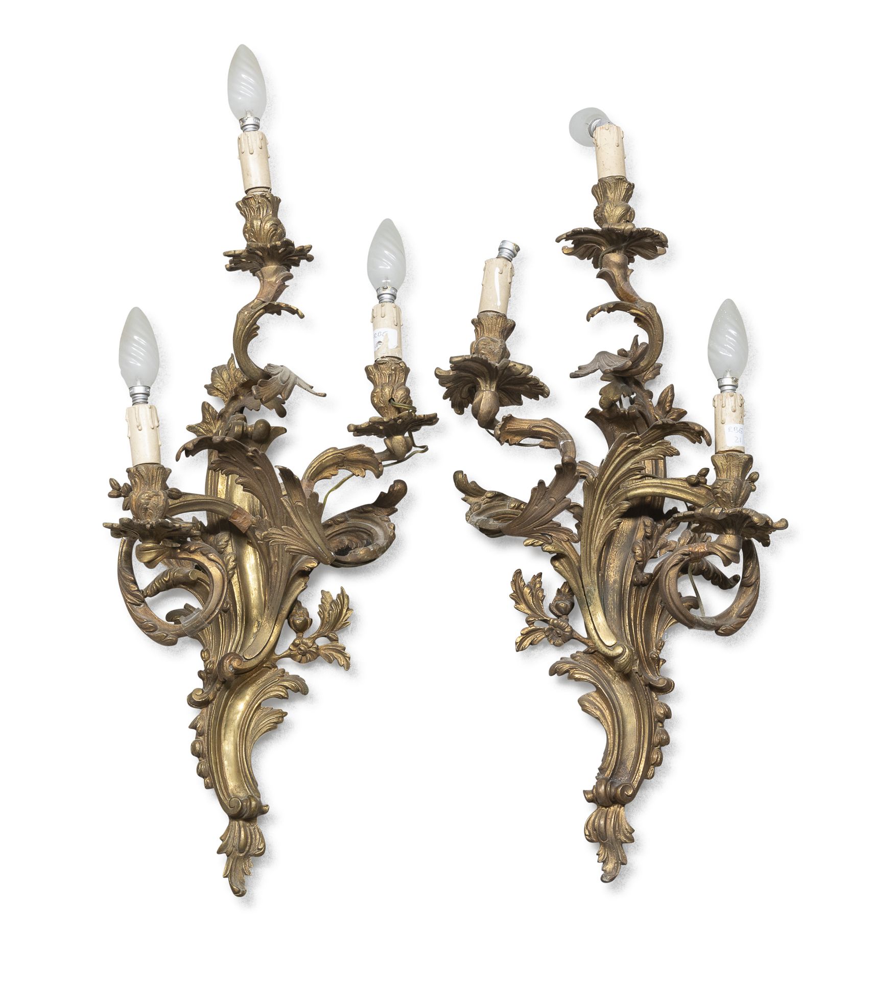 PAIR OF GOLDEN BRONZE WALL LAMPS 19TH CENTURY